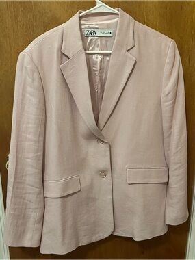 ZARA Light Pink Single-Breasted Tailored Blazer